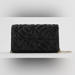 Zara Black Quilted Clutch with Gold Chain